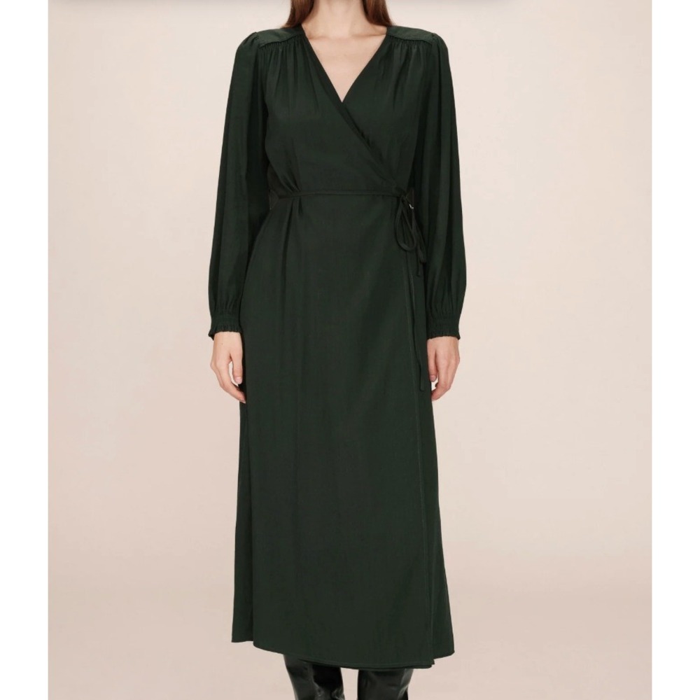 Grace & Mila Paris Seychelles Wrap Maxi Dress Forest Green Long Sleeve Small NWT